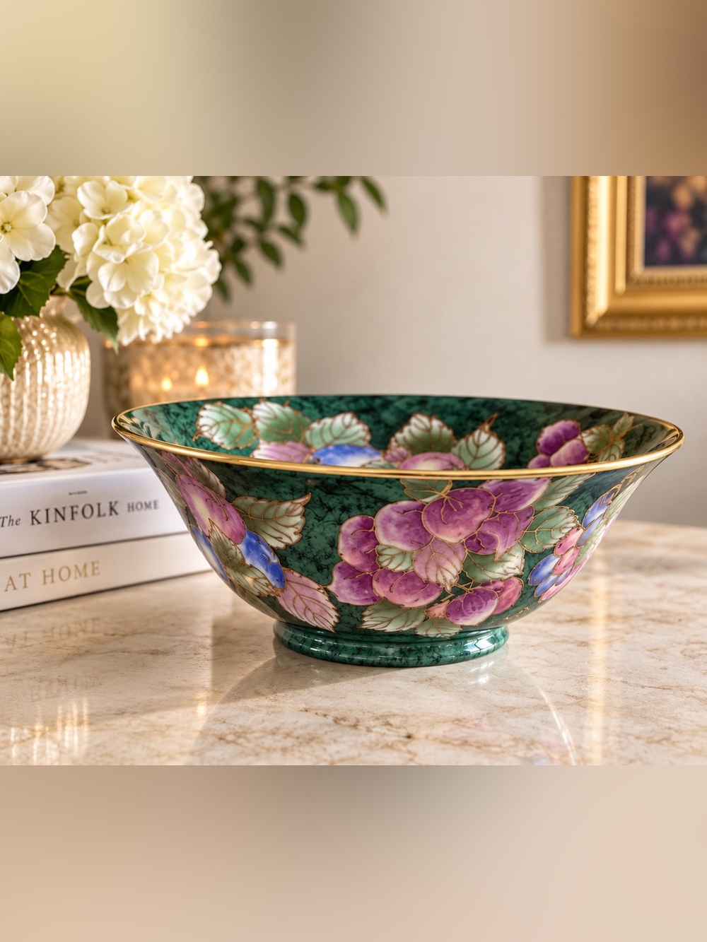 Vintage Andrea By Sadek Green & Gold Tone Trim Decorative Collectible Bowl
